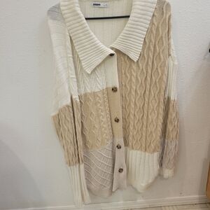 Sonoma Beige and Cream Cable Knit Cardigan